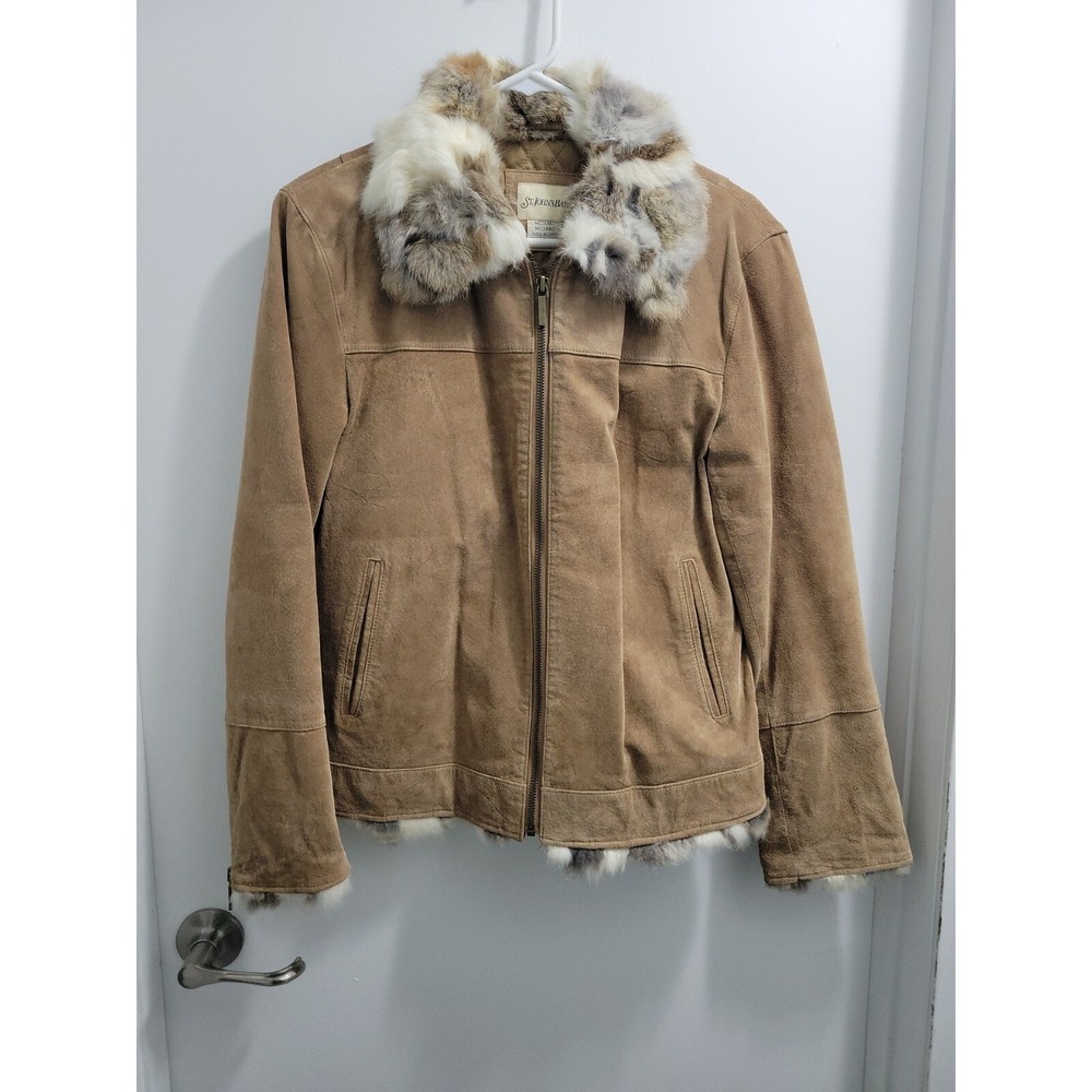 St. John's Bay Leather Jacket With Natural Rabbit Hair Scrap Womens Medium